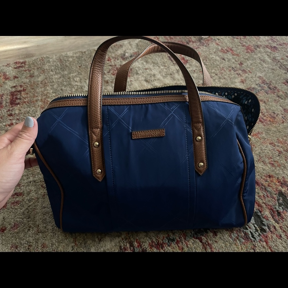 Blue faux leather Vera Bradley purse evening sky